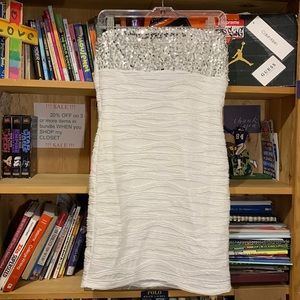 DEB-women’s white/bedazzled strapless mini wrap dress